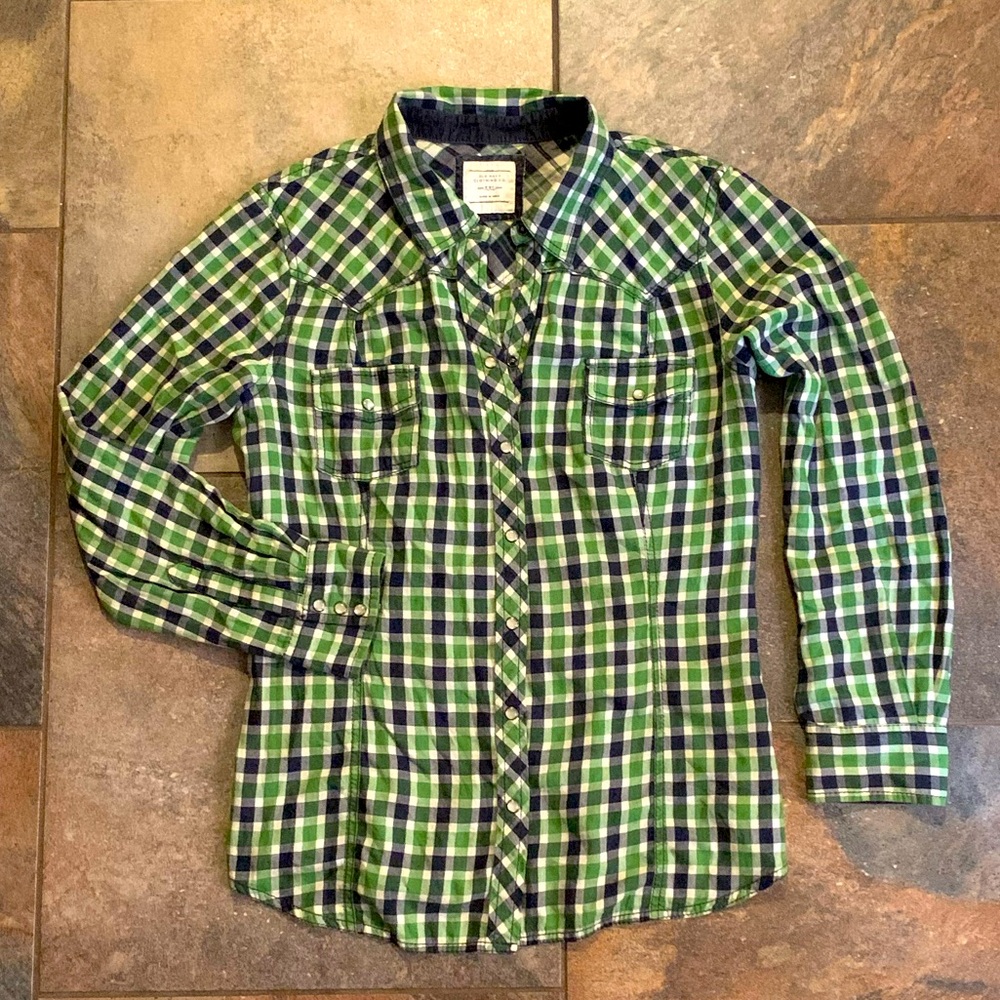Girly PLAID LONG SLEEVED WESTERN Flannel Shirt XXL PEARL SNAP Button Down EUC